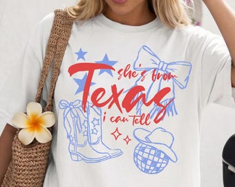 She's From Texas Shirt, Comfort Colors 1717, Coastal Cowgirl Tee, Western Graphic T-shirt, Texas State Gift for Her, Retro Patriotic Shirt