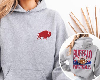 Buffalo Football Shirt Vintage Distressed Style Sweatshirt and Hoodie | Front Back Buffalo Game Day Sweatshirt for Fans