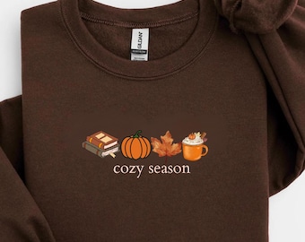 Cozy Season Sweatshirt, Books Lover Fall Gift, Womens Pumpkin Season Shirt, Cute Pumpkin Shirt, Autumn Leaf Shirt, Fall Coffee Latte Shirt