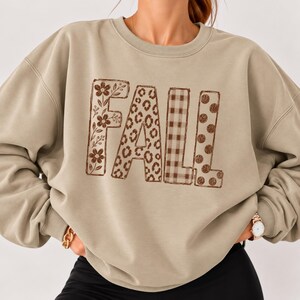 Fall Sweatshirt, Floral Leopard Patchwork Crewneck, Cute Fall Graphic Sweatshirt, Women's Autumn Sweatshirt, Trendy Fall Sweater