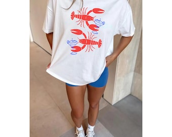 Comfort Colors Lobster Margarita Shirt, Coastal Grandmother Summer Tee, Beach Vibes Cocktail T-Shirt, Vintage Red Lobster Graphic Tee