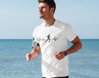 T-shirt Running Heartbeat | T-shirt de course pour joggeurs et marathoniens | T-shirt de course unisexe en coton | Idée cadeau pour les amateurs de fitness