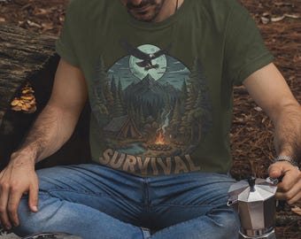 T-shirt Bushcraft Adventure – T-shirt de survie et d'extérieur pour aventuriers – T-shirt de camping nature pour hommes et femmes – Idée cadeau pour randonneurs