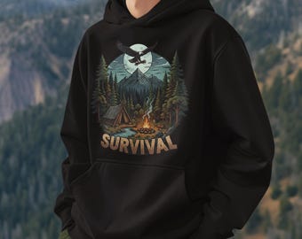 Sweat à capuche de survie Bushcraft Outdoor - Sweat à capuche de camping et de randonnée - Sweat à capuche d'aventure de randonnée - Vêtements de plein air, équipement de survie