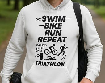 Sweat à capuche Triathlon – Sweat à capuche sportif pour athlètes d'endurance et fans de fitness – Sweat à capuche unisexe – Coton polyester – Pull pour athlètes
