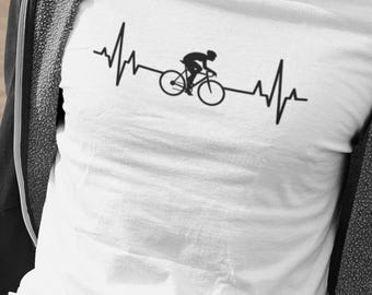 T-shirt « Battement de cœur cycliste » | T-shirt de cyclisme sur route et de triathlon | T-shirt de sport unisexe en coton | Idée cadeau pour les cyclistes et les passionnés de fitness