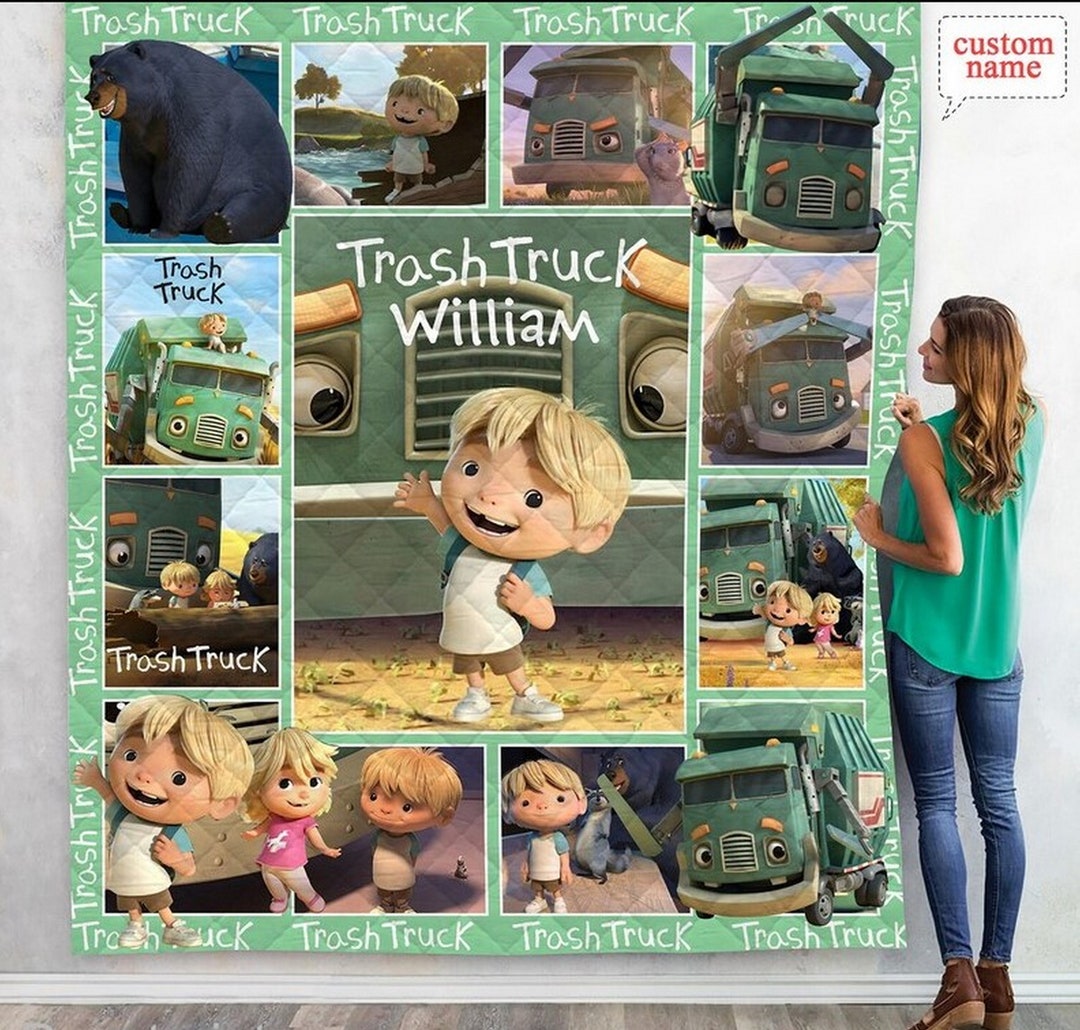 Trash Truck Blanket, Personalized Trash Truck Fleece Blanket, Custom