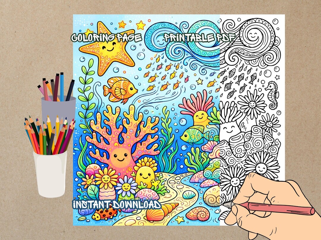 Seaworld Sign Colouring In Seaworld Doodle Coloring Page, Whimsical Underwater Scene (digital ...