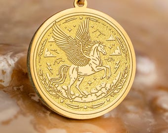 Mythical Pegasus Necklace, Greek Mythology Winged Horse Pendant (14K Gold & Sterling Silver)