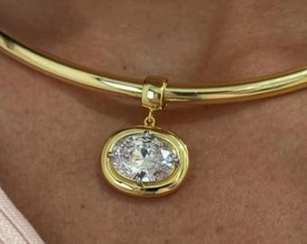 Bezel Set Moissanite Pendant 2.00 Ct Oval Cut Moissanite Pendants For Woman East West Oval Moissanite Charm 14k Yellow Gold Diamond Pendant