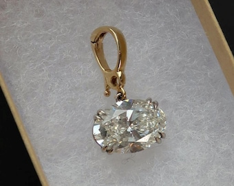 East West Oval Lab Diamond Pendant 2 Ct Oval Cut Moissanite Pendant For Woman Oval Cut Moissanite Charm 10k Yellow Gold Pendants Open Clasp