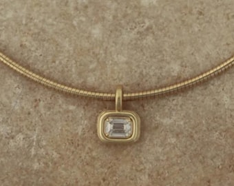 Emerald Cut Moissanite Pendant 1.50 Ct Bezel Set Moissanite Charm Pendant East West Emerald Moissanite 14k Yellow Gold Diamond Women Gift