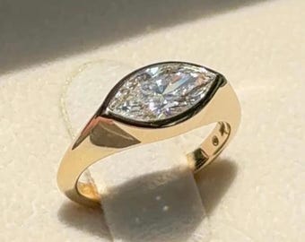 Marquise Pinky Ring, 1 CT East West Marquise Lab Diamond Pinky Ring, 14k Gold Bezel Set East West Marquise Cut Bezel Set Pinky Ring.