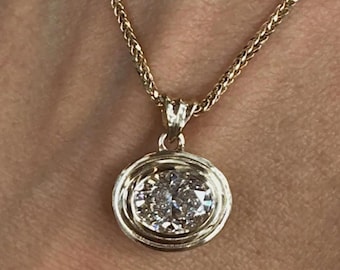 Bezel Set Moissanite Pendant East West Oval Moissanite Charm 2.50 Ct Oval Cut Moissanite Pendants For Woman 14k Yellow Gold Diamond Pendants