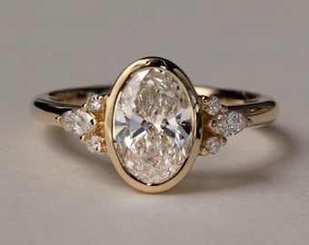 2 CT Oval Cut Moissanite Engagement Ring, Oval Bezel Set Moissanite Ring, 14k Solid Gold Ring, Anniversary Gift Ring, Bridal Ring