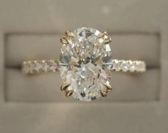 2 CT Oval Cut Double Claw Prong Ring Oval Moissanite Engagement Ring Hidden Halo Ring 10K Gold Wedding Ring Anniversary Ring Promise Ring