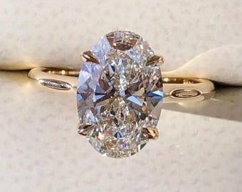 14kt Gold 2.5CT Moissanite Oval Ring Hidden Halo Anniversary Ring