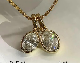 Colgante de oro de 14 quilates con diamante de laboratorio y bisel ovalado, dije de diamante engastado en bisel, colgante minimalista de oro, regalo universal de joyería.