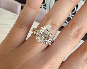 5 CT Pear shaped Moissanite Wedding Ring Set Rose Gold Engagement Ring Bridal set Diamond wedding Anniversary Promise Ring Gift