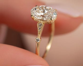 3 CT Oval Cut Moissanite Diamond Engagement Ring 14K Yellow Gold Wedding Anniversary Gifts Promise Ring For Her