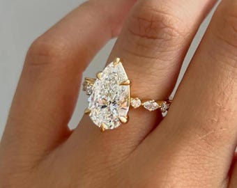 4 CT Moissanite Engagement Ring, Pear Shaped Engagement Ring, Fancy Ring, Anniversary Ring Gift For Her, Bridal Ring