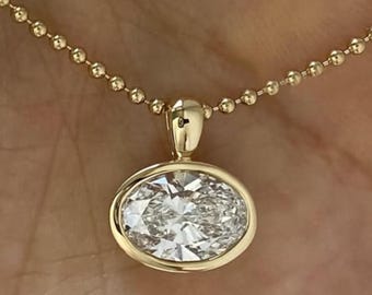 East West Moissanite Women 2.00 Ct Oval Cut Moissanite Pendant Bezel Set Moissanite Pendant Pendant Yellow Gold Diamond Pendant For Women