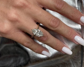 4CT Marquise Cut Moissanite Engagement Ring, 6 Prong Hidden Halo Ring, Marquise Solitaire, 4ct Marquise Cut, Solitaire Engagement Ring