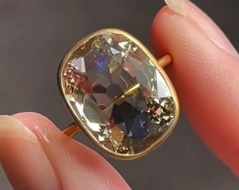 Light Brown Old Mine 6 CT Elongated Cushion Cut Moissanite Ring Cushion Bezel Vintage Engagement Ring 14K Gold Wedding Ring anniversary Ring