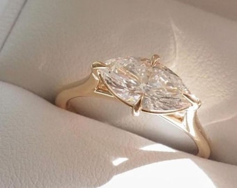 East West Marquise Lab Grown Diamond Engagement Ring - 14k White Gold