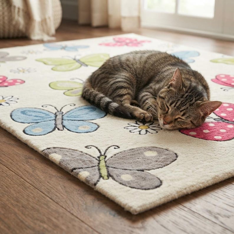 Pastel Patterned Rug Cute Butterfly Kids Rug, Pastel Nursery Decor, Playroom Area Rug, Girls ...
