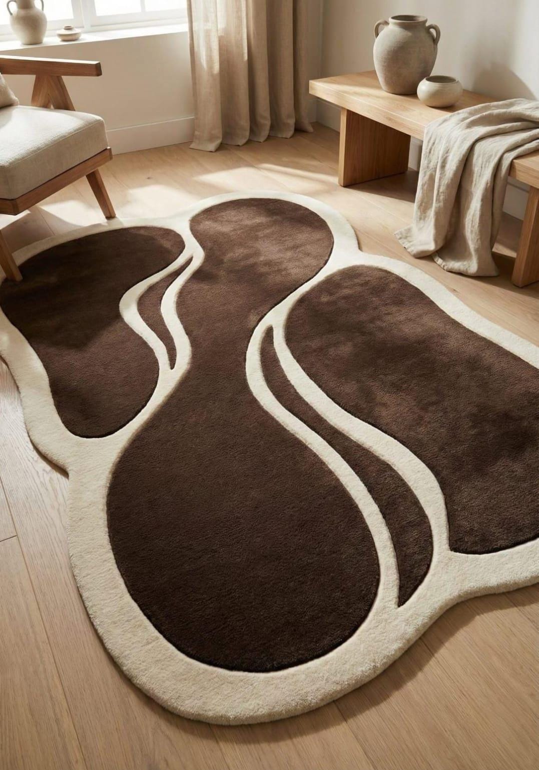 Modern Abstract Brown Cream Area Rug,...