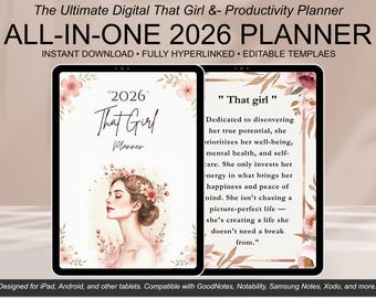 That Girl Planner Printable | Aesthetic Daily Planner | Goal Setting & Self Care Planner | Digital Life Organizer PDF