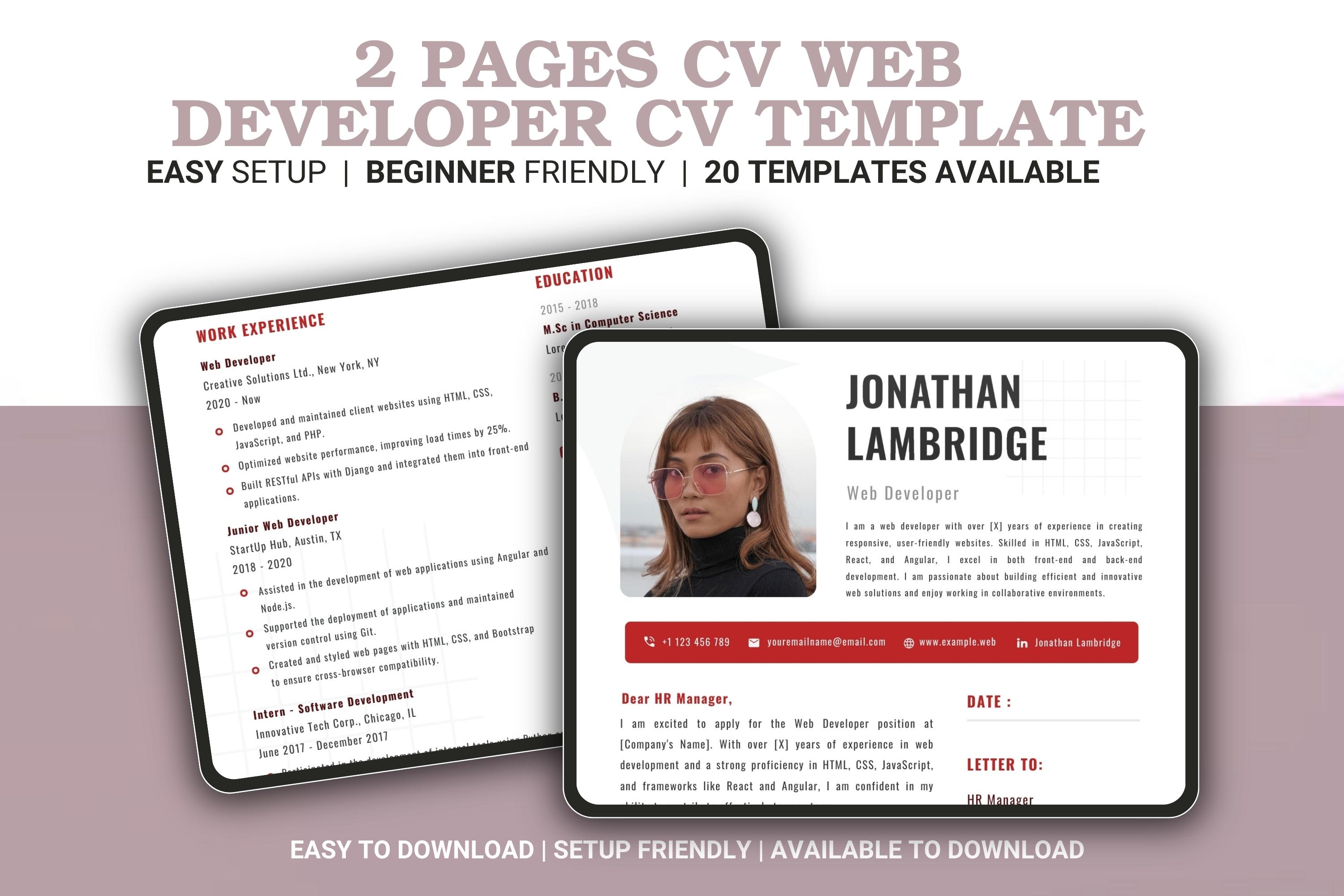 Web Developer Cv.pdf Web Developer CV Template: Modern Professional Canva Resume (PDF) - Etsy