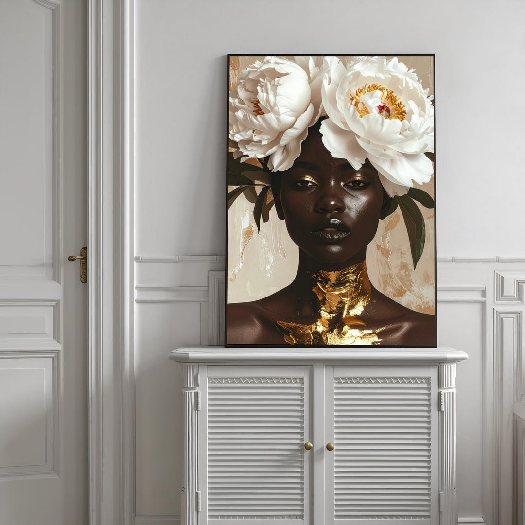 Elegant Woman Wall Art Print | Floral Portrait Poster With White ...
