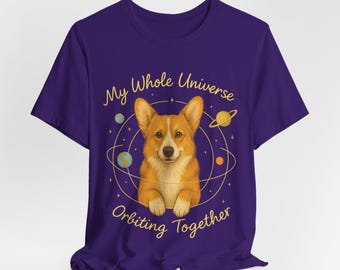 Corgi, Orbiting Together T-Shirt; Vintage Engraved Corgi Gift Tee