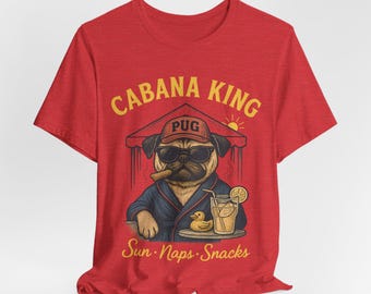 Cabana King Pug T-Shirt: Vintage-Style Beach Dog Tee