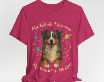 Australian Shepherd, My Whole Universe T-Shirt; Vintage Engraved Blue Merle Aussie Shepherd Tee