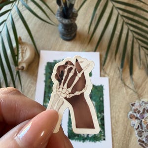 Human Skeleton Handshake Vinyl Sticker — Soft Matte, Memento Mori, Macabre Art Decor