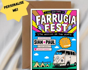 Personalised Festival Wedding Card | Custom Couple Gift, Anniversary Print (A5)