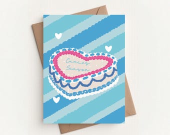 Cancer Season Vintage Heart Cake Card | Zodiac Birthday Card | Astrology Greeting Card | Blue Coquette Aesthetic | Cancer Star Sign Gift