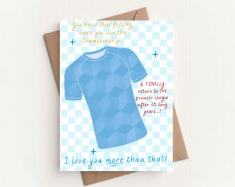 Football Fan Anniversary Card | “I Love You More Than Promotion” | Sky Blue Football Card