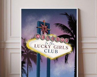 Lucky Girls Club Print | Las Vegas Sunset Palm Tree Wall Art (Photography Print)