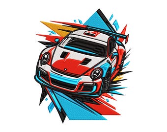 Diseño de bordado de coche de carreras, archivo para máquina de auto deportivo (3-7 pulgadas) (descarga digital)