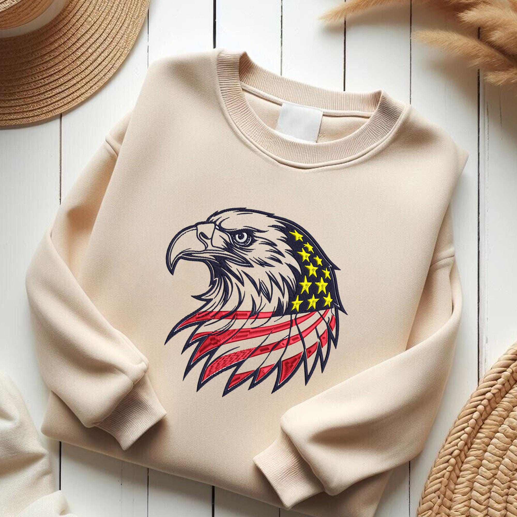 Patriotic Bald Eagle Machine Embroidery Design - American Flag Eagle ...