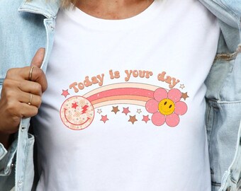 Retro Rainbow T-Shirt, Today Is Your Day, Distressed Birthday Tee