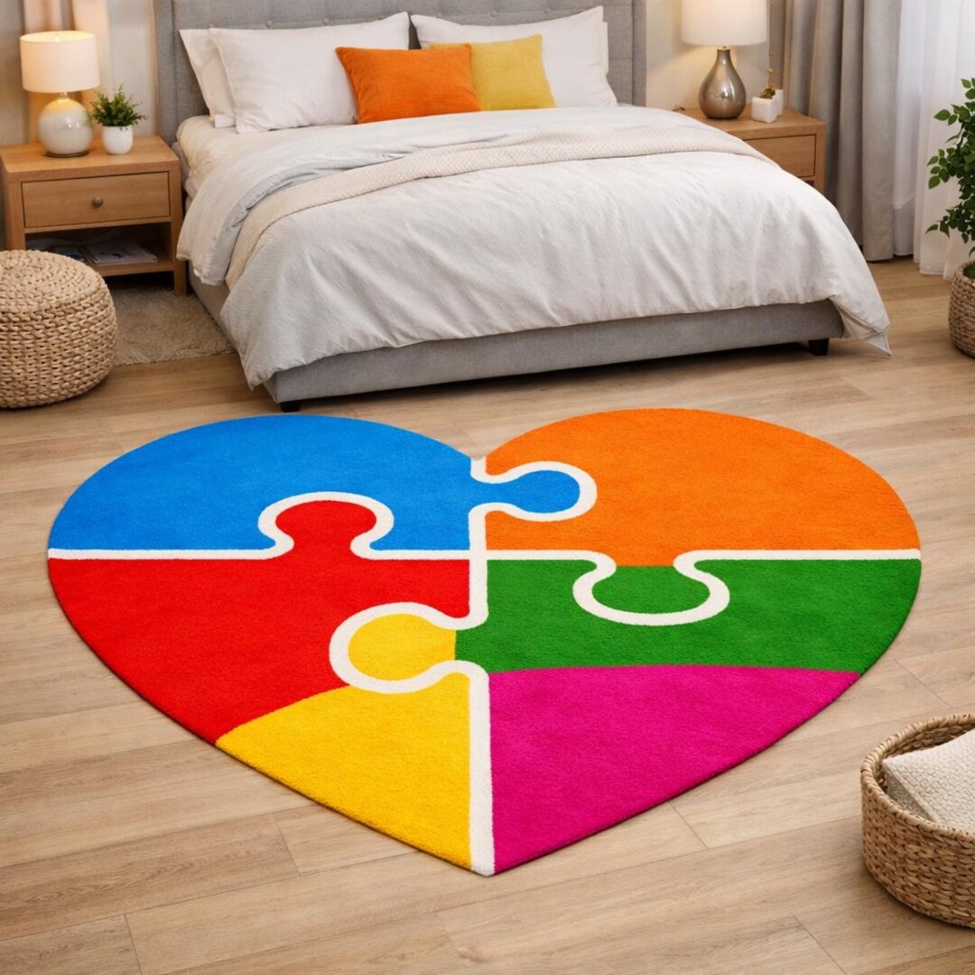 Colorful Heart Puzzle Rug – Hand Tufted Kids Bedroom Carpet - Etsy