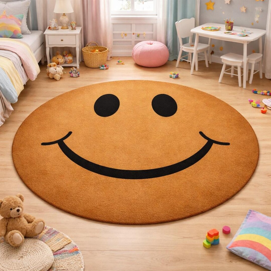 Hand Tufted Smiley Face Round Rug – Kids Room Playroom Carpet - Etsy