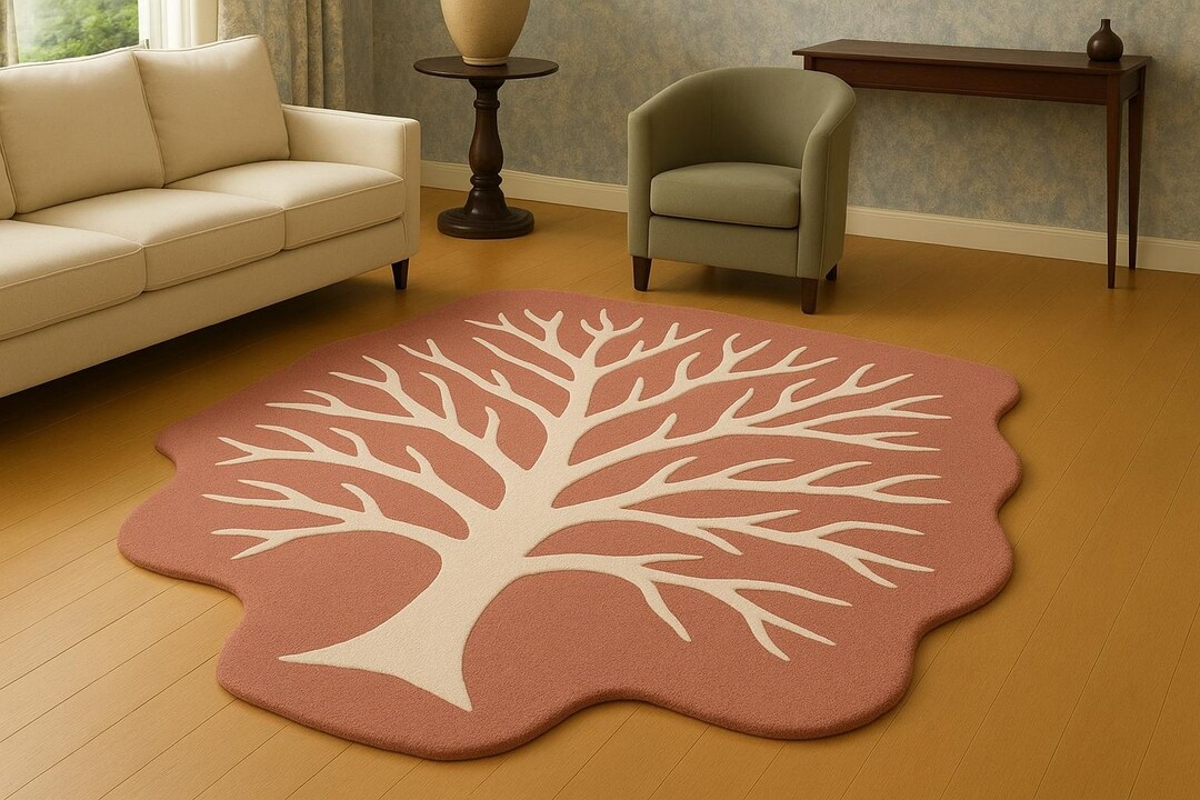Spruce Tree Rug Round Tree of Life Rug – Modern Botanical Area Carpet for Living Room ...