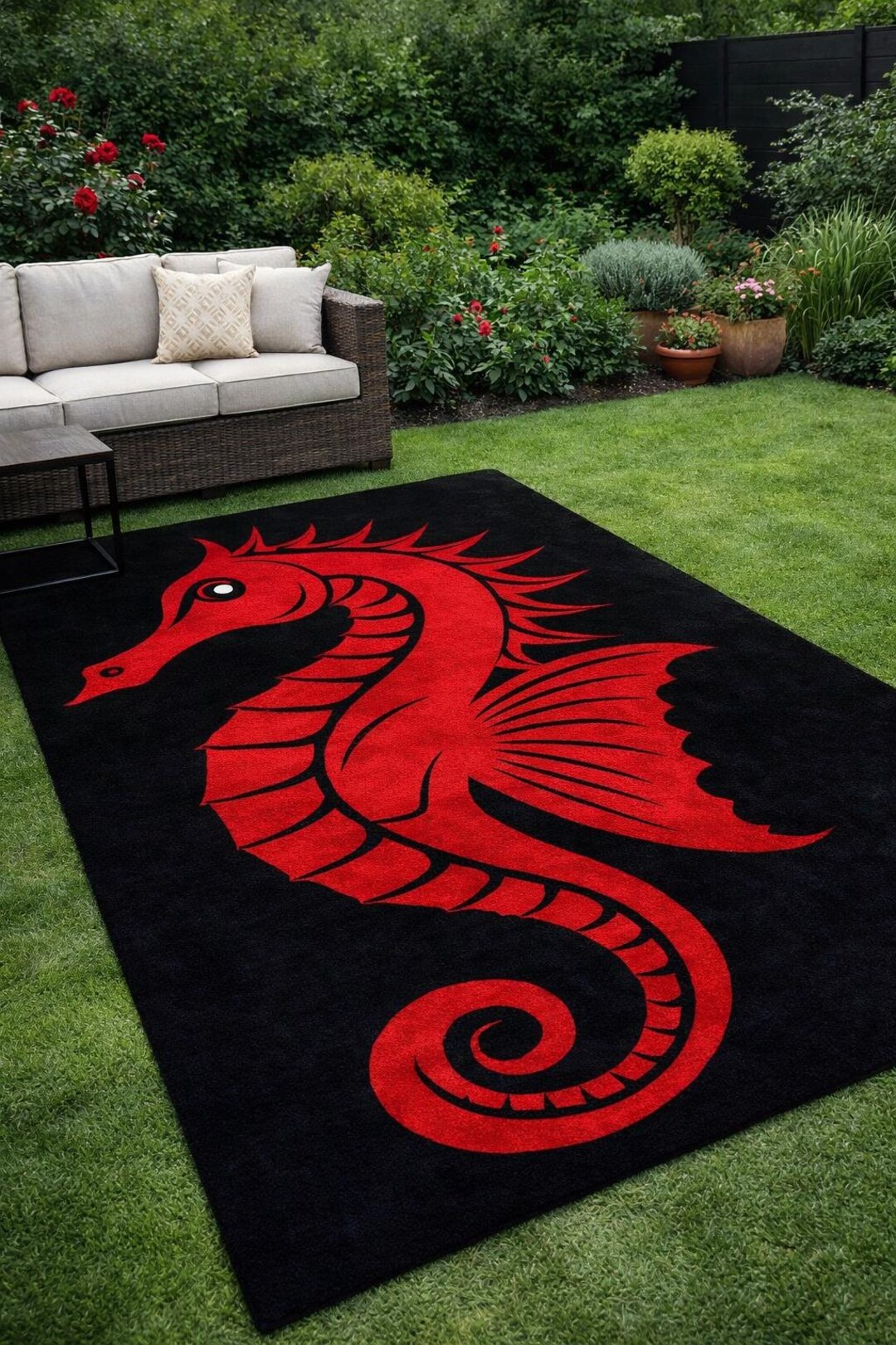 Dnd Red Rug Red Dragon Area Rug – Black Fantasy Dragon Carpet for Garden, Patio ...