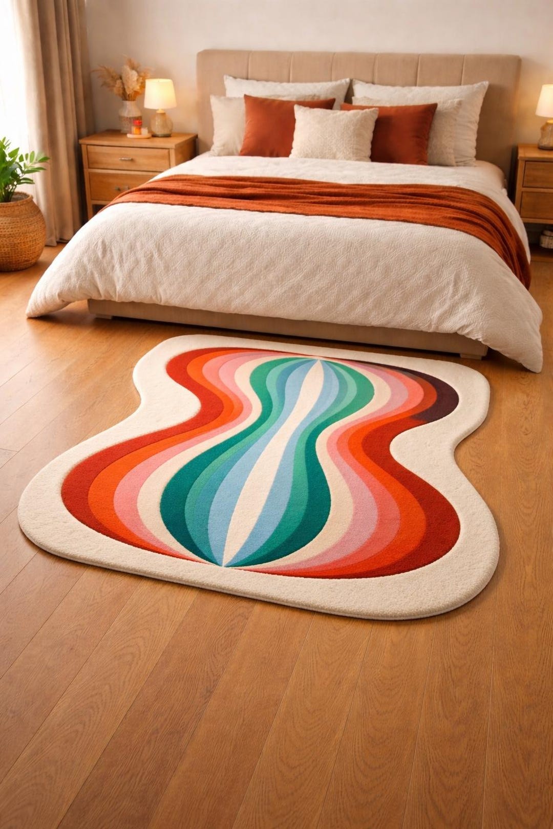 Wavy Long Rug Hand Tufted Abstract Wavy Line Rug, Modern Organic Shape Carpet ...